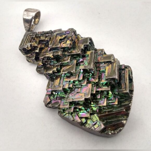 Bismuth Crystal Iridescent Rainbow Metal Jewelry Silver Vintage Natural - Picture 4 of 15